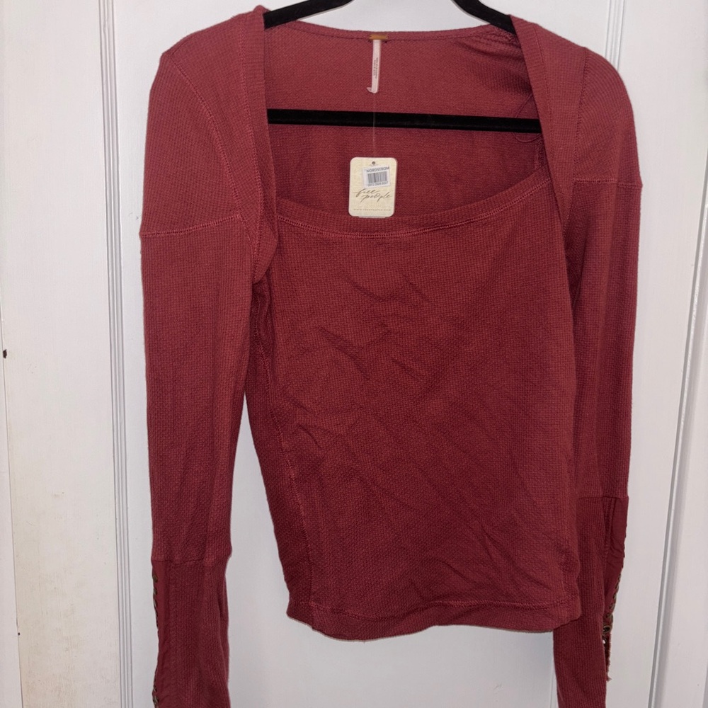 Free People Maroon Red Long Sleeve Thermal